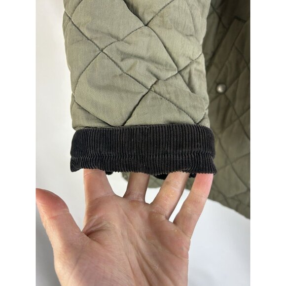 Vintage 90s L.L. Bean Quilted Corduroy Collar Barn Chore Coat Green - Picture 7 of 10